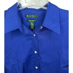 Lauren Ralph Lauren Women's XL Blue Long Sleeve Button Down Non-Iron Shirt